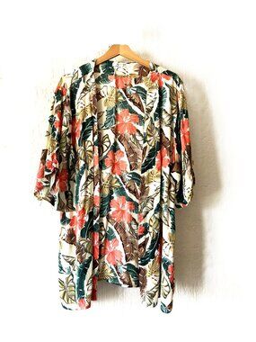 Rip Curl Kimono Cardigan Women's XL Tropical Hibiscus Jungle Print 100% Viscose